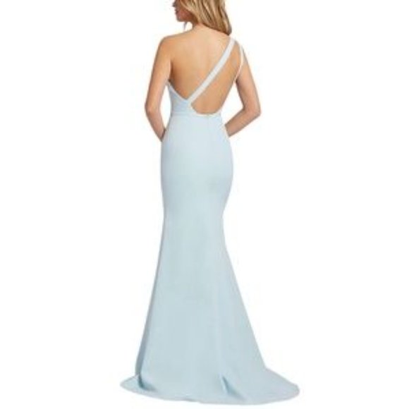 Ieena for Mac Duggal One-Shoulder Jersey Mermaid Gown Powder Blue Size 6 - Picture 5 of 11